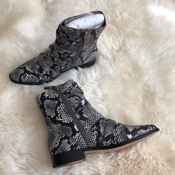 J. Crew Multi Buckle Leather Short Boot Snake 7 - Picture 13 of 13